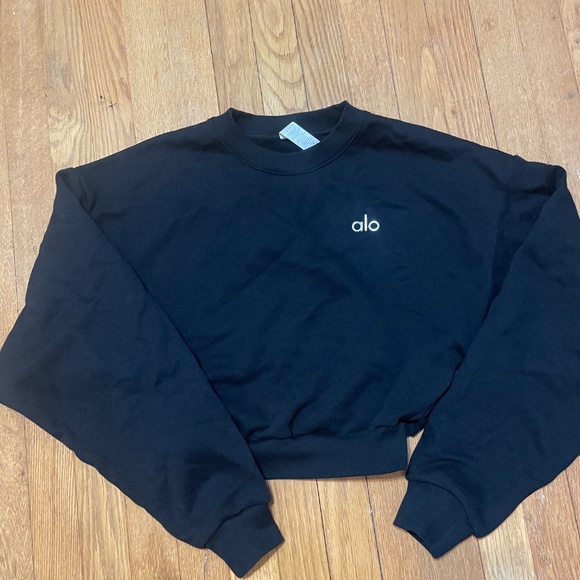 Alo Accolade Cropped Crewneck Sweater Black Size XS - Picture 8 of 8